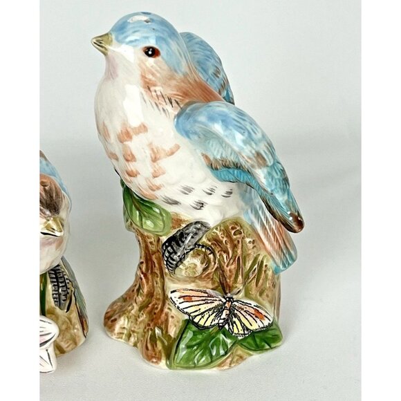 Fitz & Floyd Toulouse Blue Bird Salt & Pepper Shaker Set Ceramic XX - Picture 3 of 6